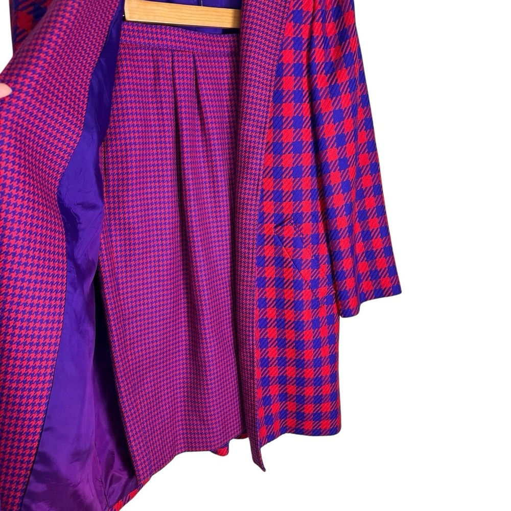 3 Piece Carlisle Suit Wool Blazer Skirt And Scarf Size 14 Red And Purple - Picture 3 of 12